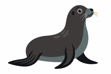 Cute cartoon sea lion illustration isolated on white background. Concept of marine life, adorable animal character, nature wildlife, playful baby sea lion. Print, icon, logo, design element.