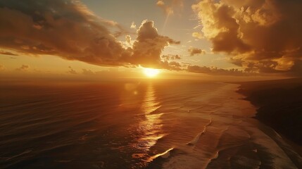 Aerial view sunset sky over seaNature Light Sunset or sunrise over oceanColorful dramatic scenery sky Amazing clouds and waves in sunset sky beautiful light nature background : Generative AI