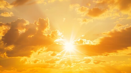 Poster - Golden Sky Sunset Cloud sky background in Evening gold Sky Hour with Romantic Orange Yellow Warm Sun Light Summer season Horizon landscape sundown : Generative AI