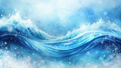 Abstract blue watercolor waves resembling frozen sea flow, depicting a blizzard background with artificial intelligence, waves, snow