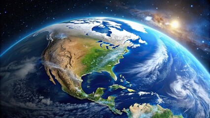 Wall Mural - North America and planet Earth seen from space , Earth, space, orbit, North America, continents, planet, satellite