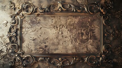 Leinwandbilder - Vintage openwork bronze metal frame on a old wall background : Generative AI