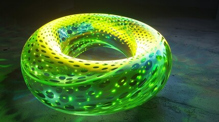 Wall Mural - 3d render of a glowing green and yellow torus