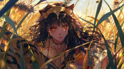 An anime woman as the goddess of the savanna