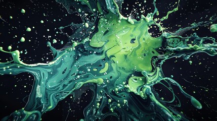 Wall Mural - Green Paint Splash Against Black Background