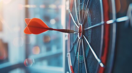 Aufkleber - Businessman throwing red arrow dart to virtual target dart board Setup objectives and target for business investment concept : Generative AI