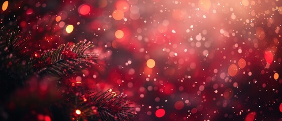 Wall Mural - Red bokeh lights on the Merry Christmas background