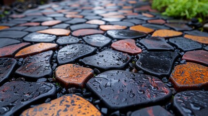 Fototapete - Construct a mosaic artwork composed of warm, earthy colors and geometric shapes, representing the timeless beauty of ancient architecture.