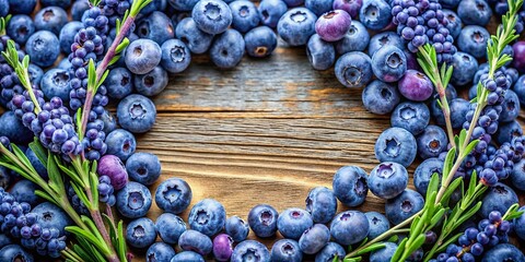 Wall Mural - Fresh blueberries surrounded by delicate lavender flowers, blueberries, lavender, flowers, purple, fruit, sweet, healthy