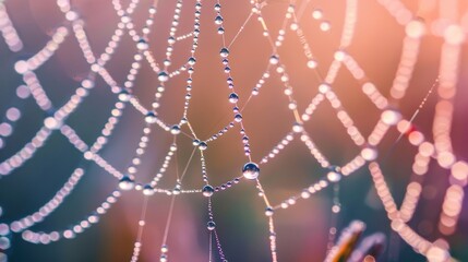 Wall Mural - Close up picture of dew forming water droplets on a spider s web