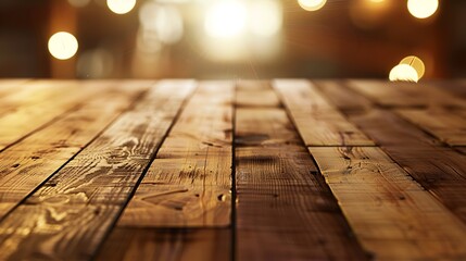 Poster - Wooden board empty table background abstract blurred cafe background : Generative AI