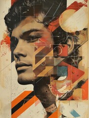 Wall Mural - Colorful collage reminiscent of the 70s era, featuring a retro portrait of a man