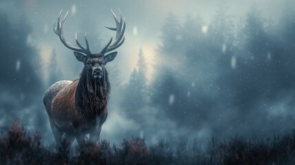 Majestic Stag in a Wintery Forest