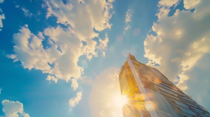 Aufkleber - 4K Sky Time lapse Beautiful background Sky Timelapse of skyscrapers Blue sky with clouds and sun Clouds At Sunrise : Generative AI