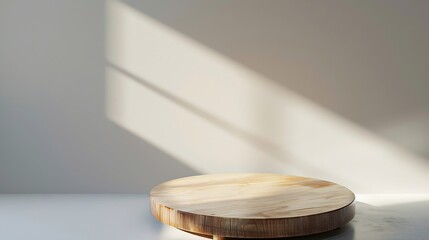 Wall Mural - Empty beautiful round wood table  top counter on  interior in clean and bright with shadow background Readywhite background for product montage : Generative AI