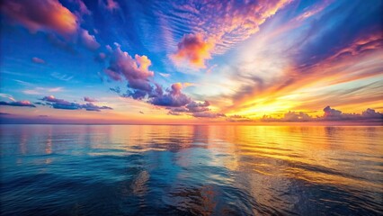 Wall Mural - Inspirational calm sea with sunset sky and pastel colorful horizon over the water, meditation, ocean, sky, background