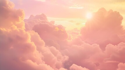 Poster - Sunset sky in the morning with sunrise and soft pink clouds with yellow tones : Generative AI