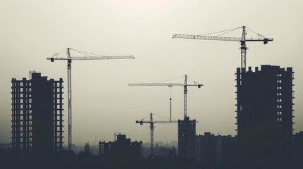 Poster - A city skyline with a few cranes in the background