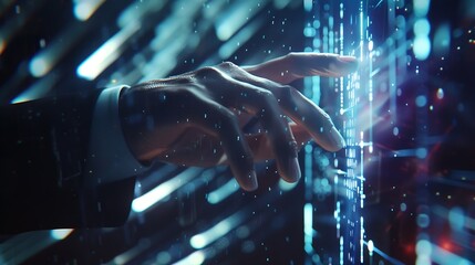 Poster - Businessman using virtual touch screen presses inscription LEGACY SYSTEM Legacy Systems Business Technology Interoperability Upgrade concept : Generative AI