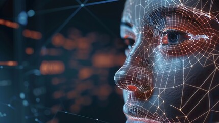 Aufkleber - Deepfake  concept Facial tracking detection and recognition technology cyber security system concept : Generative AI