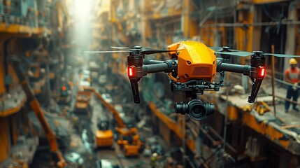 Wall Mural - Paint a scene of a drone inspecting structures at a construction site, identifying potential safety hazards and maintenance issues from