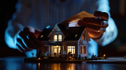 Aufkleber - Businessman Holding Paper Graph Over The Increasing House Miniature : Generative AI