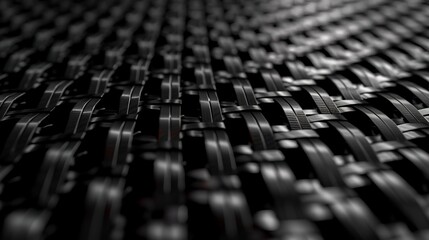 Poster - Close-up of carbon fiber weave, tight interlaced pattern, glossy black finish, studio lighting.