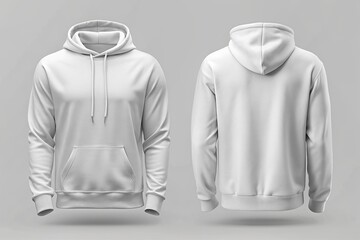 Front and back view of plain white hoodie mockup on background, hoodie, mockup, isolated, white, front view, back view