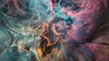 Wall Mural - Macro shot of a nebula, swirling gases, vibrant pinks and blues, sharp detail. 