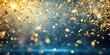 © tammanoon - Golden confetti falling on blurred blue background, celebration, party, festive, event, shiny, bright, abstract, luxury