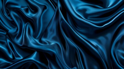 Poster - Beautiful dark blue silk satin background Soft folds on shiny fabric Luxury background with space for design Web banner Flat lay Table top view Christmas Valentines Day : Generative AI