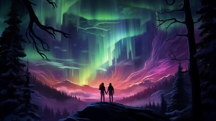 Couple under the mesmerizing Northern Lights.