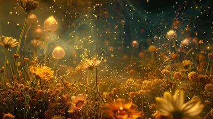 Enchanting Diwali tableau with light orbs filaments and marigold fragrance backdrop