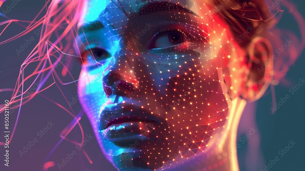 A futuristic AI virtual influencer concept showcasing a holographic ...
