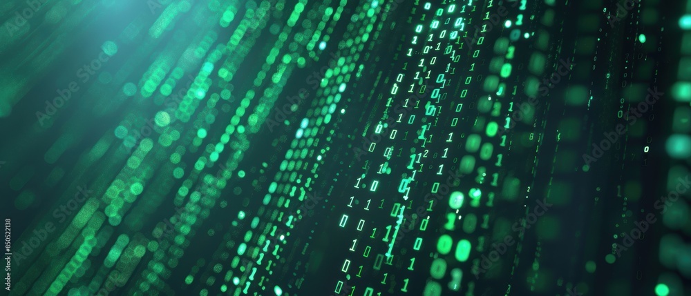 Abstract digital matrix background with green binary code flowing down ...