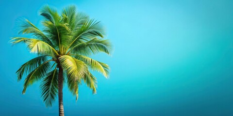 Wall Mural - Palm tree on a vibrant blue background, tropical, palm tree, beach, summer, vacation, paradise, blue sky, exotic