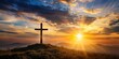 © tammanoon - of Christian cross on a hill with the rising sun , religion, Christianity, cross, hill, sunrise, spirituality, faith