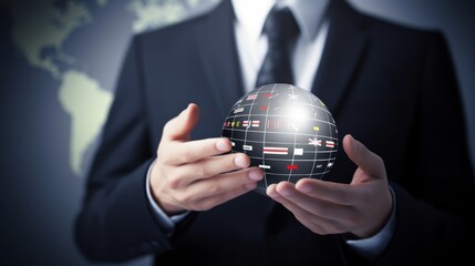 Poster - businessperson learning a new language, symbolizing the importance of language skills in global business.