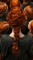 Wall Mural - A crowd of red-haired women in the dark, seen from above, in the style of hyper realistic, cinematic