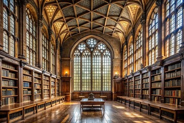Wall Mural - Medieval library with large windows , medieval, library, ancient, books, reading, manuscripts, historic, architecture