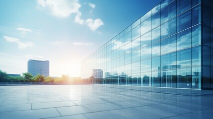 Poster - modern glass office building reflecting the morning sky.