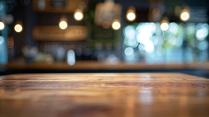 Wall Mural - Wooden board empty table background abstract blurred cafe background : Generative AI