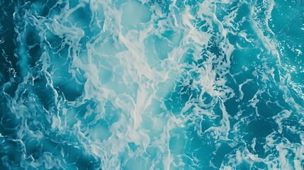 Poster - From above aerial view of turquoise ocean water with splashes and foam for abstract natural background and texture : Generative AI