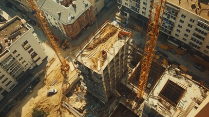 Poster - A construction site with a crane in the background