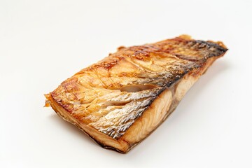 Wall Mural - A piece of pan-fried mackerel with skin, Very appetizing, White background