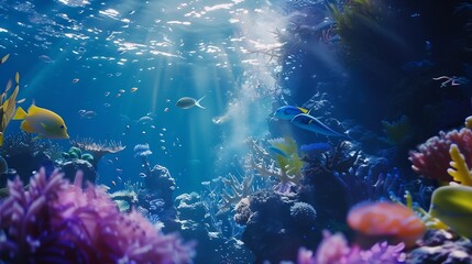 Wall Mural - Underwater Diving   Tropical Scene With Sea Life In The Reef : Generative AI