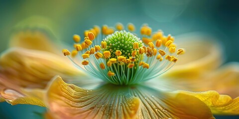 Wall Mural - Close-Up of a Yellow Flower with Green Center