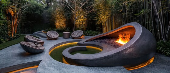 A fire pit centerpiece on a patio, providing warmth and charm. Perfect for creating a cozy retreat for family and friends to enjoy year-round