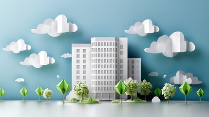 New building in paper style with paper background