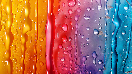 Wall Mural - A colorful painting with water droplets on it. The colors are bright and vibrant, creating a lively and energetic mood. The water droplets add a sense of movement and fluidity to the piece